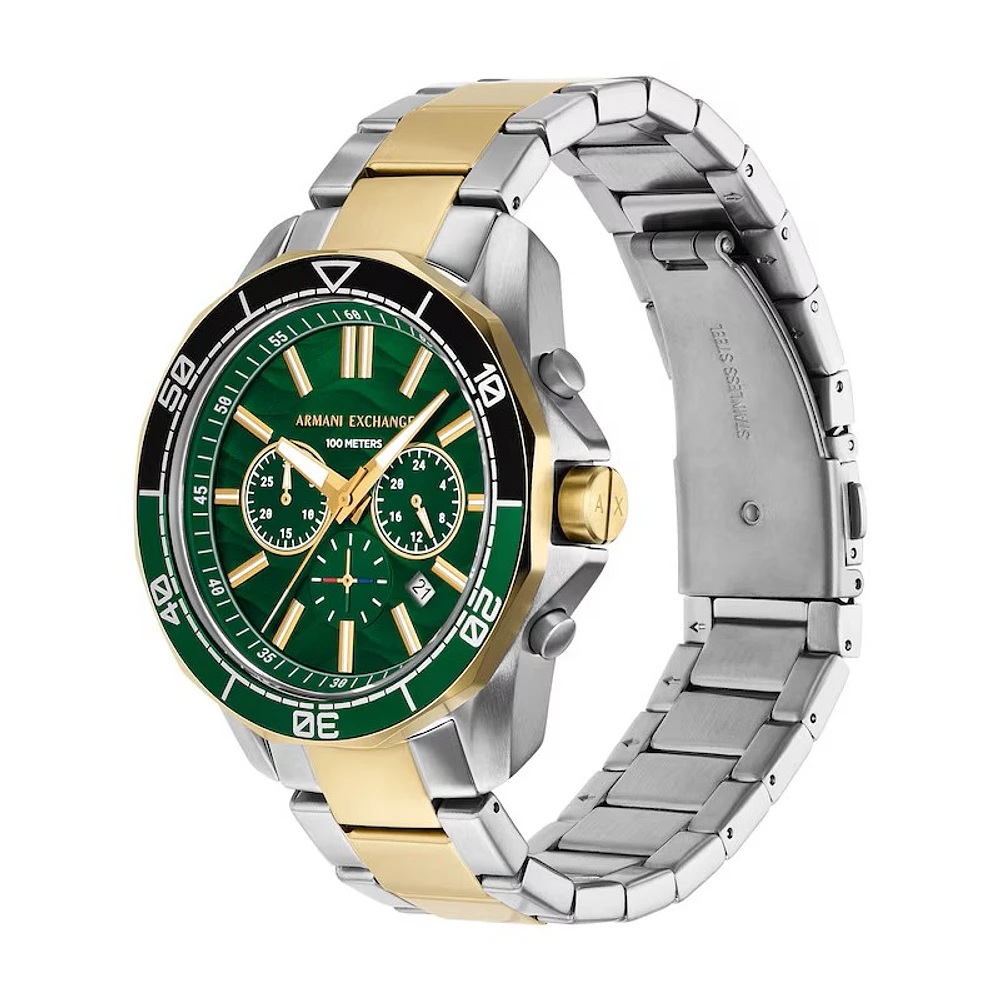 Armani Exchange Two-Tone Chronograph Watch Green Dial AX1966 154689
