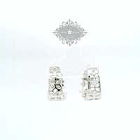 Sterling Silver  Flower  Cubic Zirconia Huggies Earrings 155065
