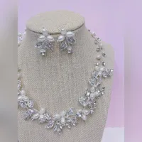 Bridal Crystal & Pearl Necklace & Earrings Set 146367
