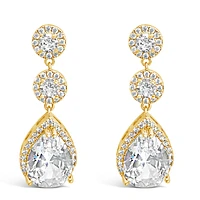 Bridal  Gold Tear Drop Halo  Cubic Zirconia Earrings 155159