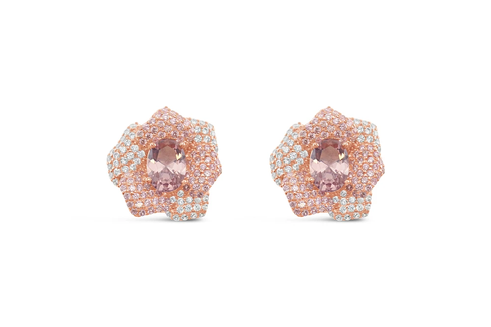 Rose Gold Plated Sterling Silver Cubic Zirconia Rose Earrings 151975
