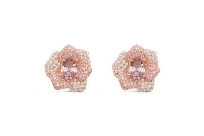 Rose Gold Plated Sterling Silver Cubic Zirconia Rose Earrings 151975