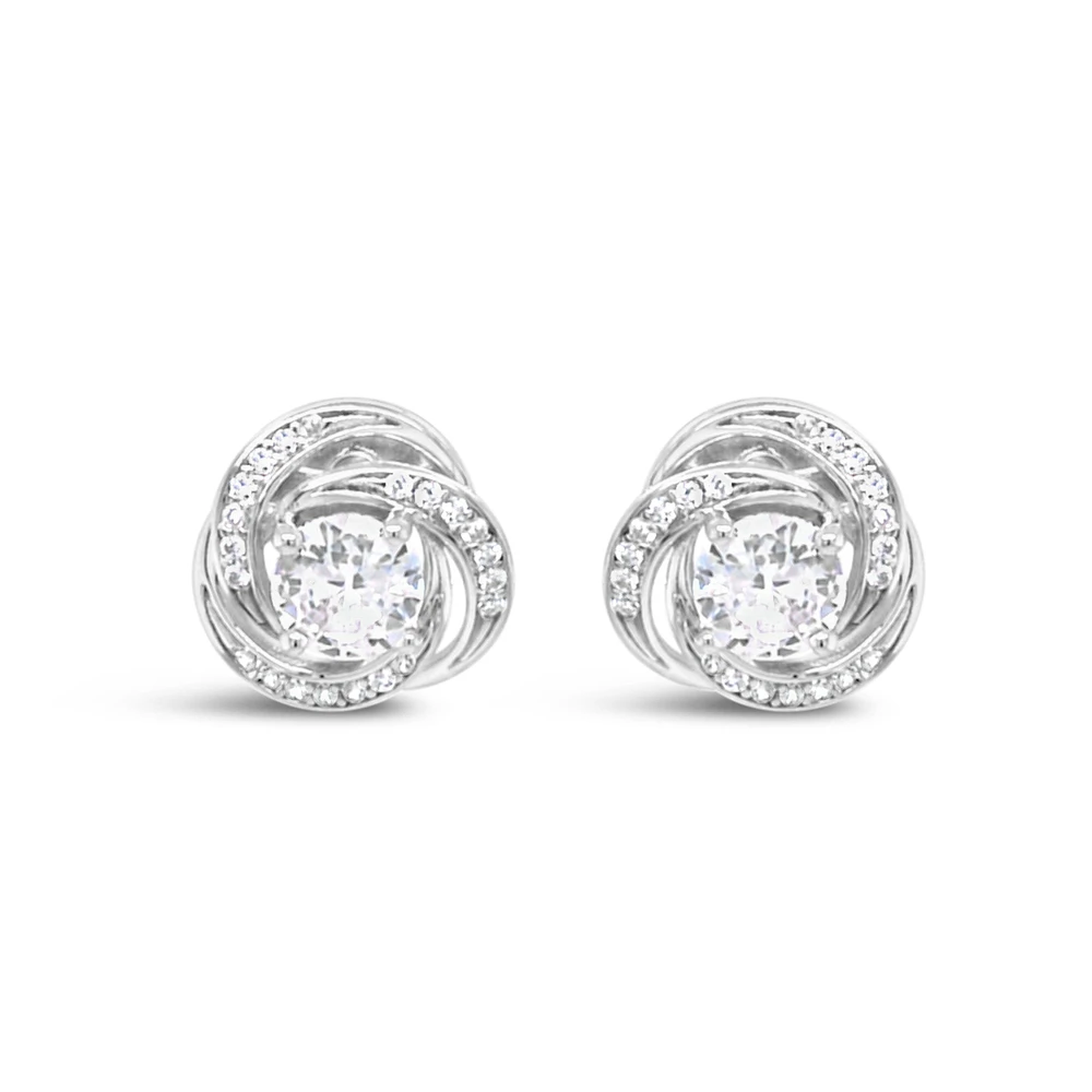 Sterling Silver Round Twist Cubic Zirconia Earrings 155049