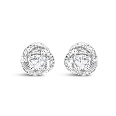 Sterling Silver  Round Twist Cubic Zirconia Earrings 155049