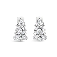 Sterling Silver  Flower  Cubic Zirconia Huggies Earrings 155065
