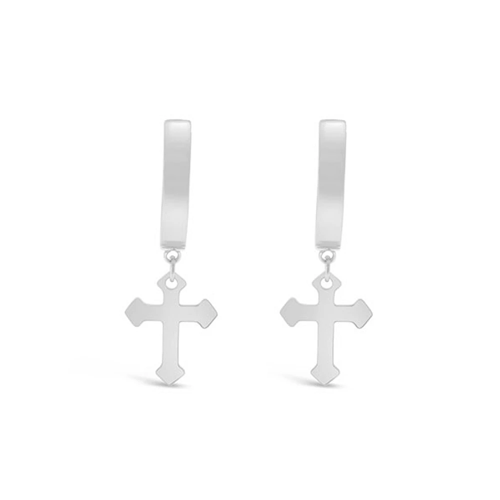 Stainless Steel Silver Cross Huggie Earrings 150107
