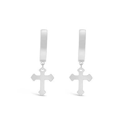 Stainless Steel Silver Cross Huggie Earrings 150107
