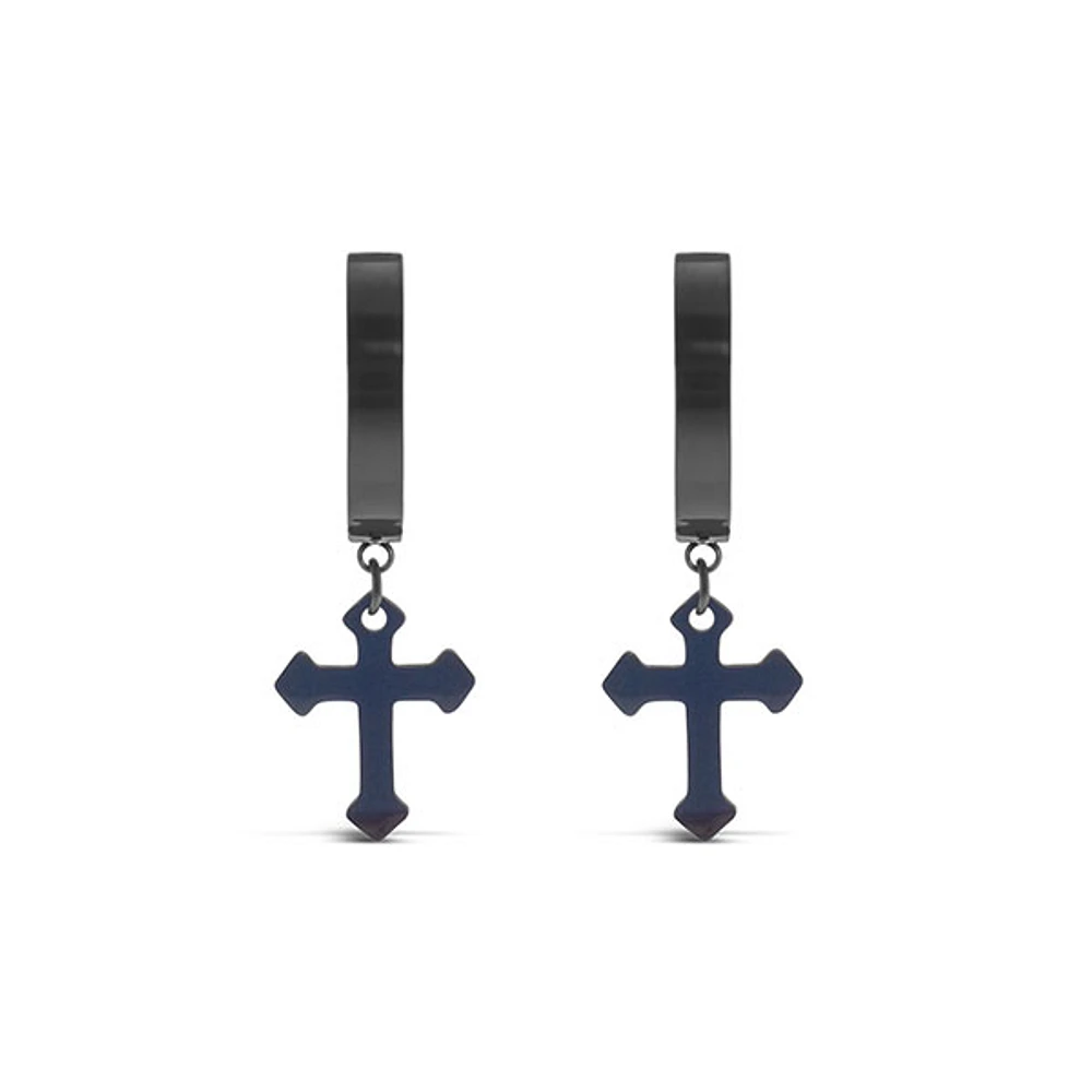 Stainless Steel Black Cross Huggie Earrings 150109