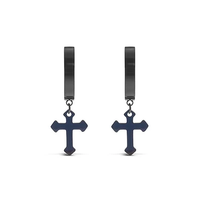 Stainless Steel Black Cross Huggie Earrings 150109