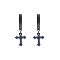 Stainless Steel Black Cross Huggie Earrings 150109