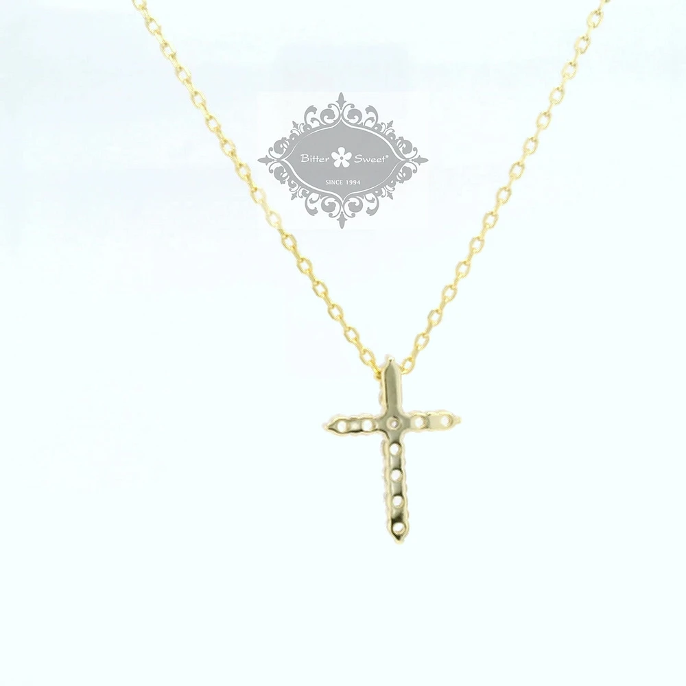 Yellow Gold Plated Sterling Silver Cross  Cubic Zirconia Necklace 155061