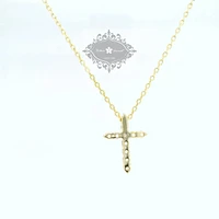 Yellow Gold Plated Sterling Silver Cross  Cubic Zirconia Necklace 155061