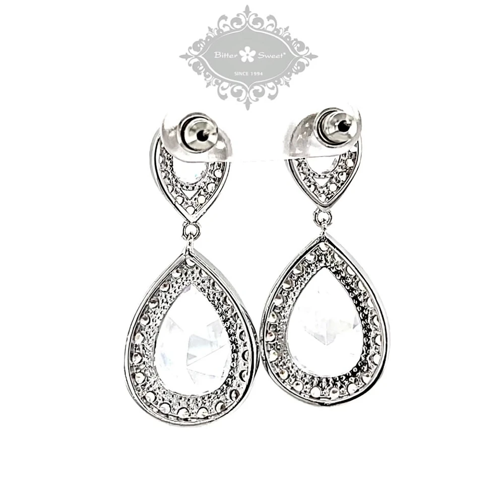 Bridal Silver Cubic Zirconia Tear Drop Earrings 126632