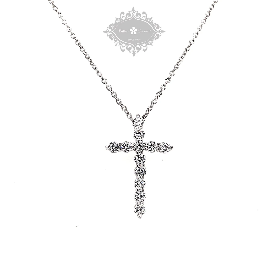 Sterling Silver Cubic Zirconia Cross Necklace 144942