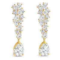 Bridal  Gold Tear Drop Cluster  Long  Cubic Zirconia Earrings 155182