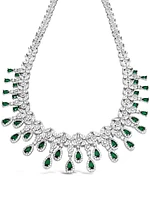 Bridal Silver Tear Drop Emerald  Cubic Zirconia Necklace +Earrings Set155006
