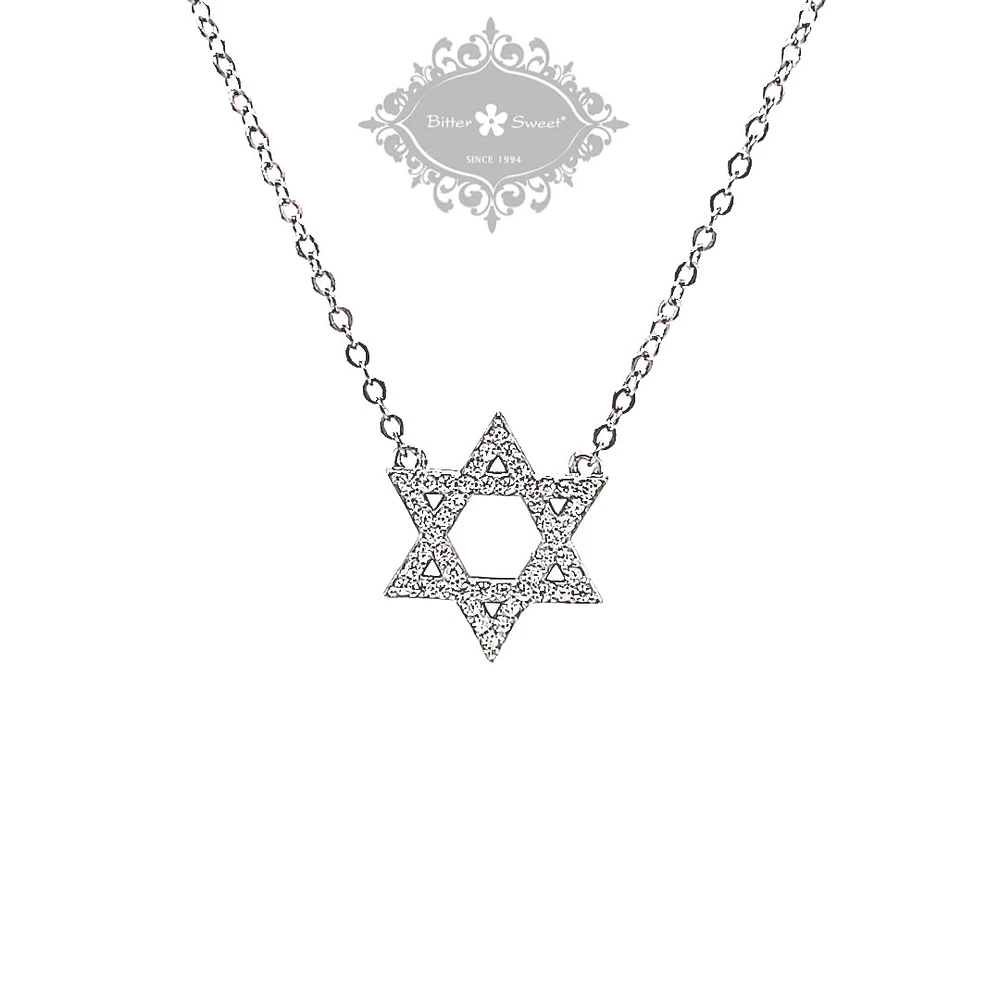 Sterling Silver Cubic Zirconia Star of David Necklace 151233
