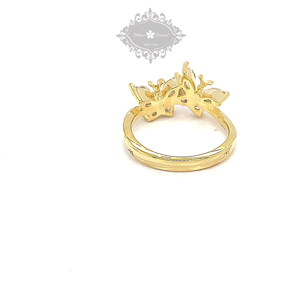 Gold Plated Sterling Silver Cubic Zirconia Butterfly Ring