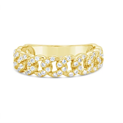 Yellow Gold Plated Sterling Silver Cuban Link Cubic Zirconia  Ring 155032