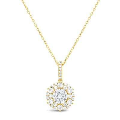 Yellow Gold Plated Sterling Silver Round Outline Cubic Zirconia Necklace 155046