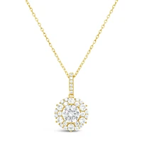 Yellow Gold Plated Sterling Silver Round Outline Cubic Zirconia Necklace 155046