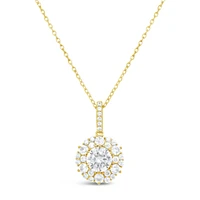 Yellow Gold Plated Sterling Silver Round Outline Cubic Zirconia Necklace 155046