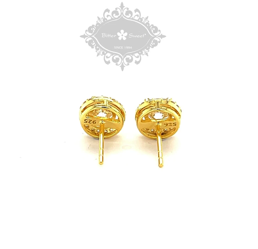 Gold Plated Sterling Silver Cubic Zirconia Round Studs 143467