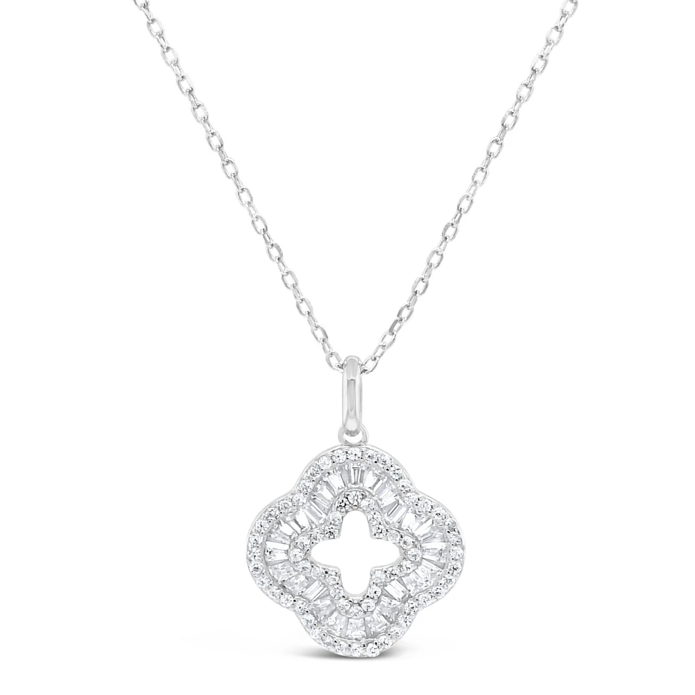 Sterling Silver Clover Bagutte Cubic Zirconia Necklace155056