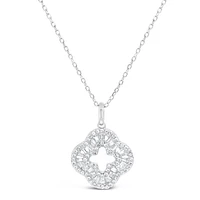 Sterling Silver Clover Bagutte Cubic Zirconia Necklace155056
