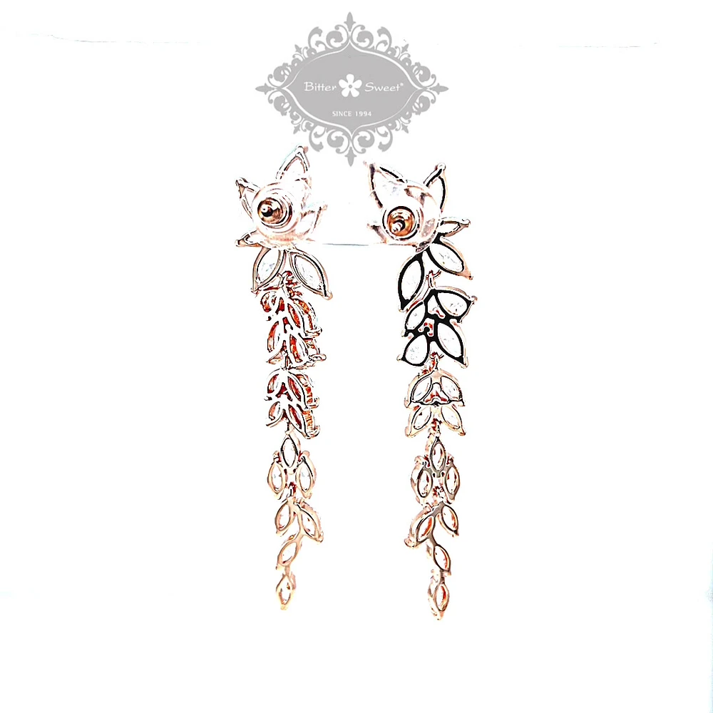 Bridal Rosegold Cubic Zirconia Drop Earrings