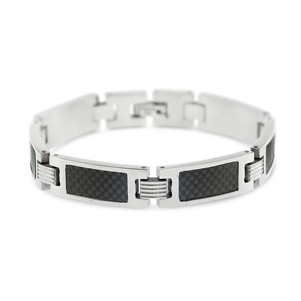 Stainless Steel Carbon Fiber Link Bracelet 150125