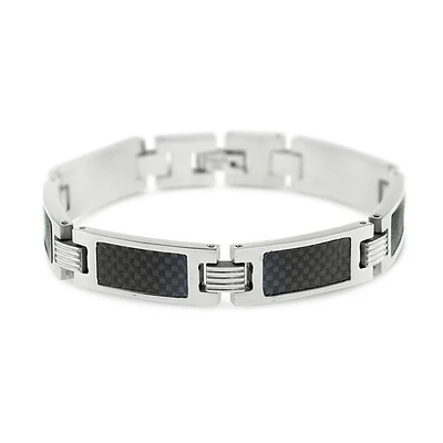 Stainless Steel Carbon Fiber Link Bracelet 150125