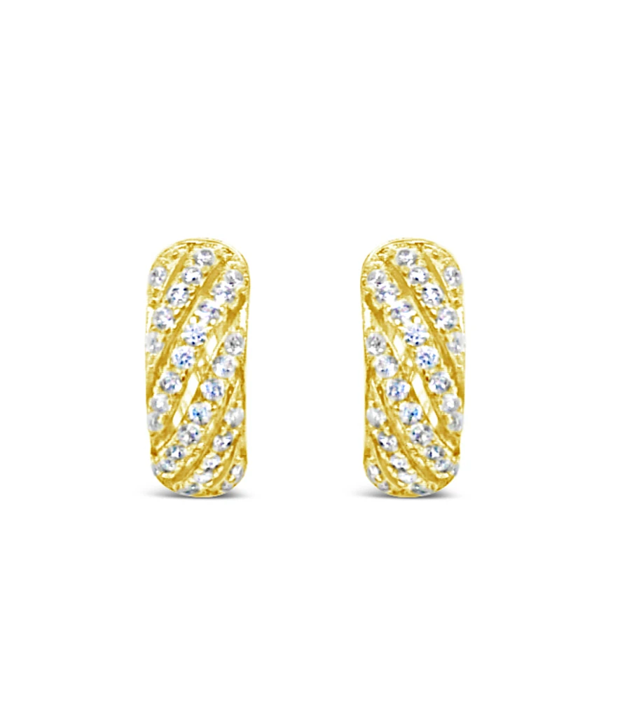 Yellow Gold Plated  Sterling Silver  Cubic Zirconia  Pave Twist Huggies 155075