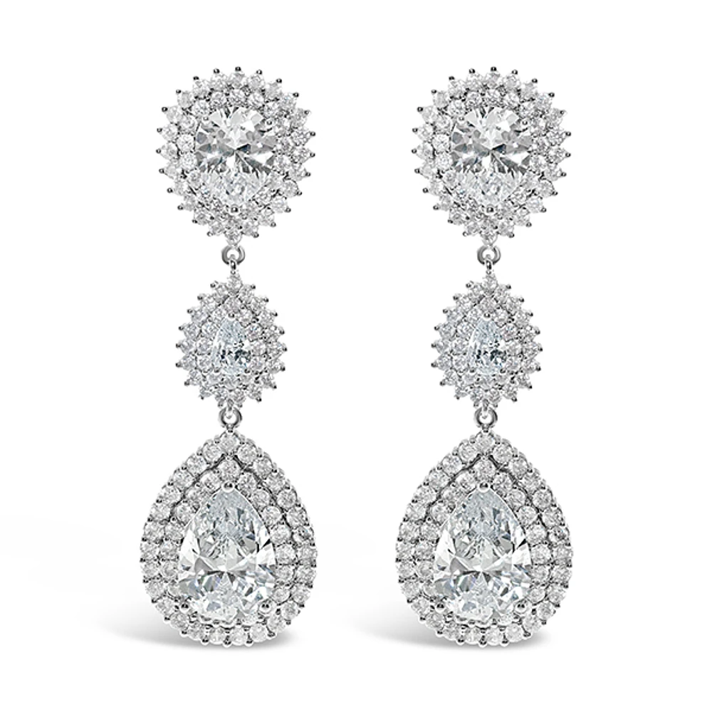 Bridal Silver Cubic Zirconia Tear Drop Clip On Earrings 145938