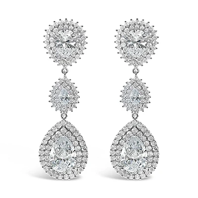 Bridal Silver Cubic Zirconia Tear Drop Clip On Earrings 145938