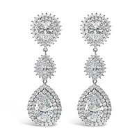Bridal Silver Cubic Zirconia Tear Drop Clip On Earrings 145938