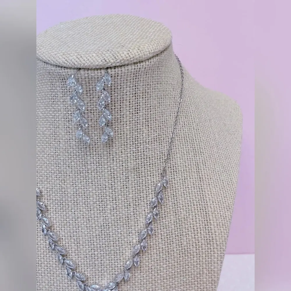 Bridal Silver Cubic Zirconia Necklace & Earrings Set