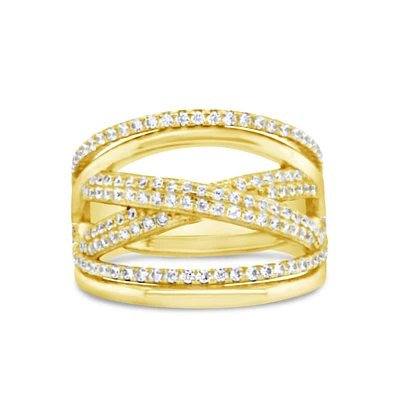 Yellow Gold Plated Sterling Silver Multiline Cubic Zirconia Ring 155016
