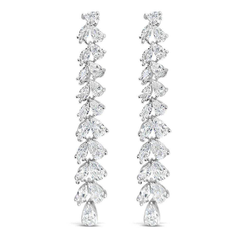 Bridal  Silver Tear Drop Long   Cubic Zirconia Earrings 155162