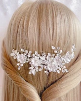 Bridal Silver Flower Pearl Hair Clip 152432