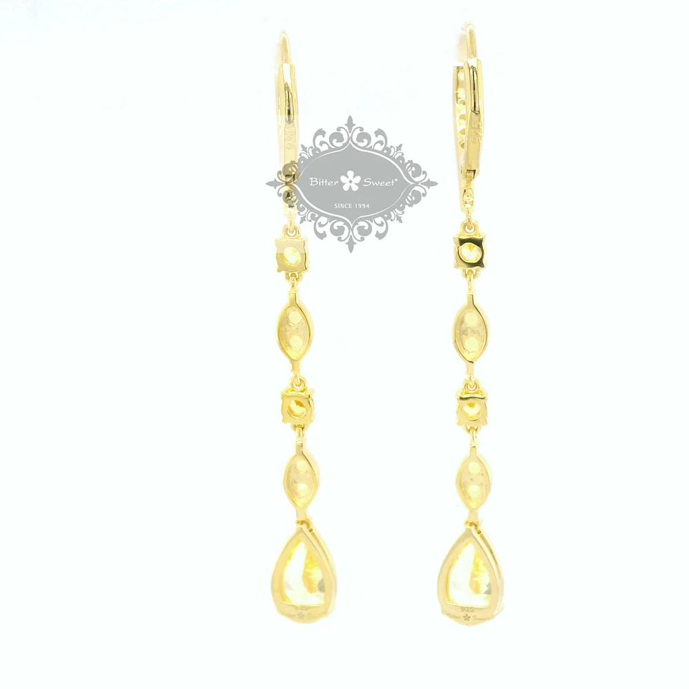 Gold Plated Sterling Silver Teardrop Yellow Cubic Zirconia Earrings 153415