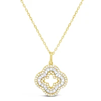 Yellow Gold Plated Sterling Silver Clover Baguette Cubic Zirconia Necklace155058