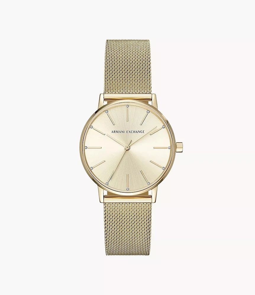 Armani Exchange Three-Hand Gold Mesh Steel Watch 154680