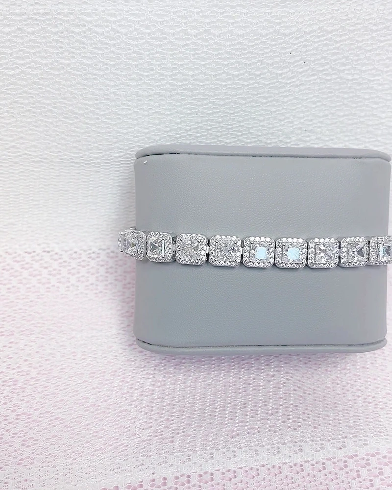 Sterling Silver 5mm Square Cubic Zirconia Tennis Bracelet 130383