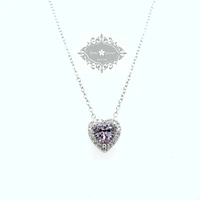 Sterling Silver flower Cubic Zirconia Heart Lavender Necklace 153554