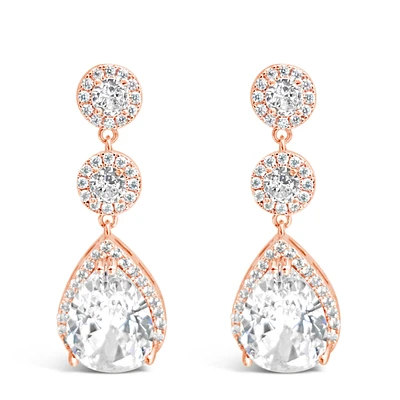 Bridal  Rose Gold Tear Drop Halo  Cubic Zirconia Earrings 155159