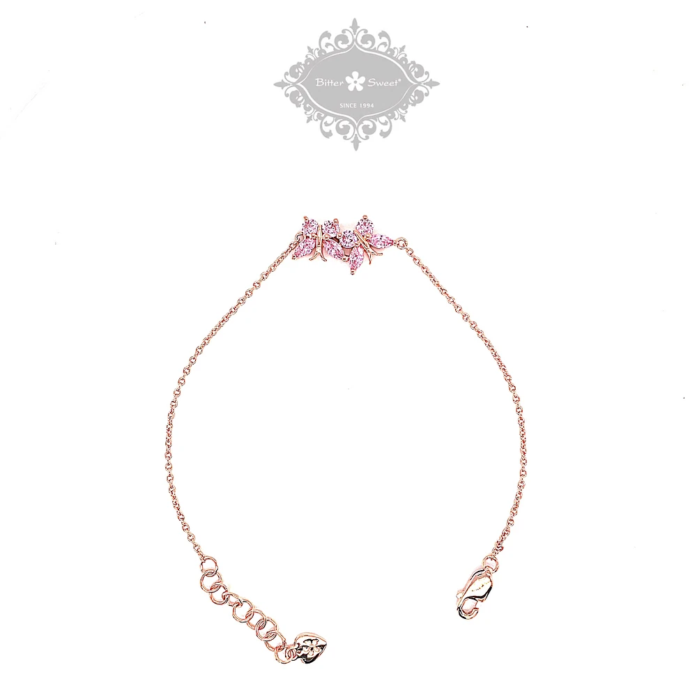 Rosegold Plated Sterling Silver Cubic Zirconia Butterfly Bracelet 146389