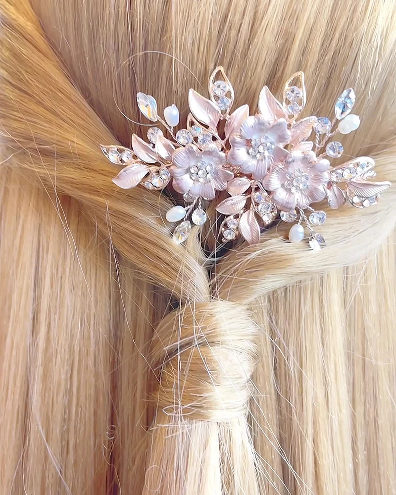 Bridal Flower Wire Rose Gold Hairclip 152410