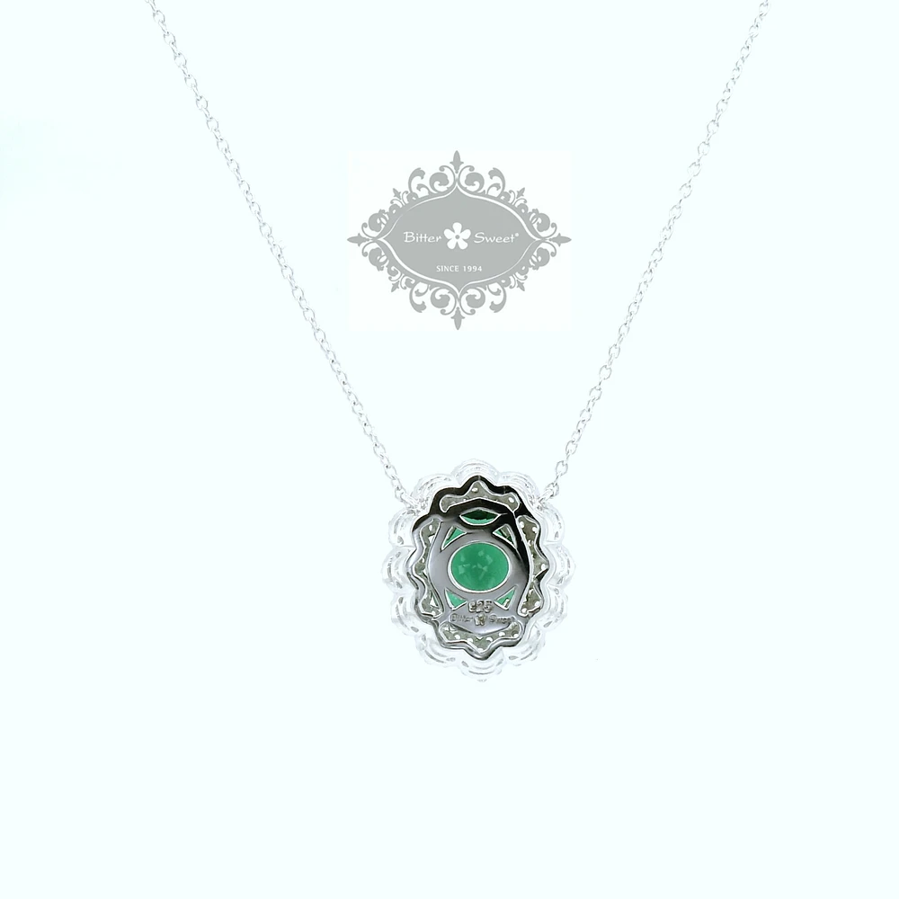 Sterling Silver Emerald Oval Cubic Zirconia Necklace 153382