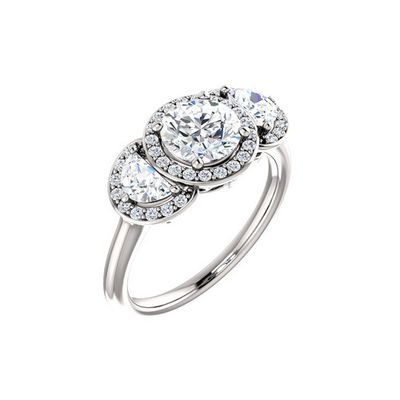 Three stone halo diamond engagement ring setting